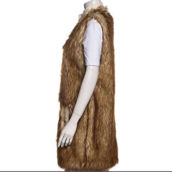 Rachel Zoe 100% Leather Faux Fur Long Vest Ivory Tan Brown Tipped Sz 10 - Picture 2 of 5